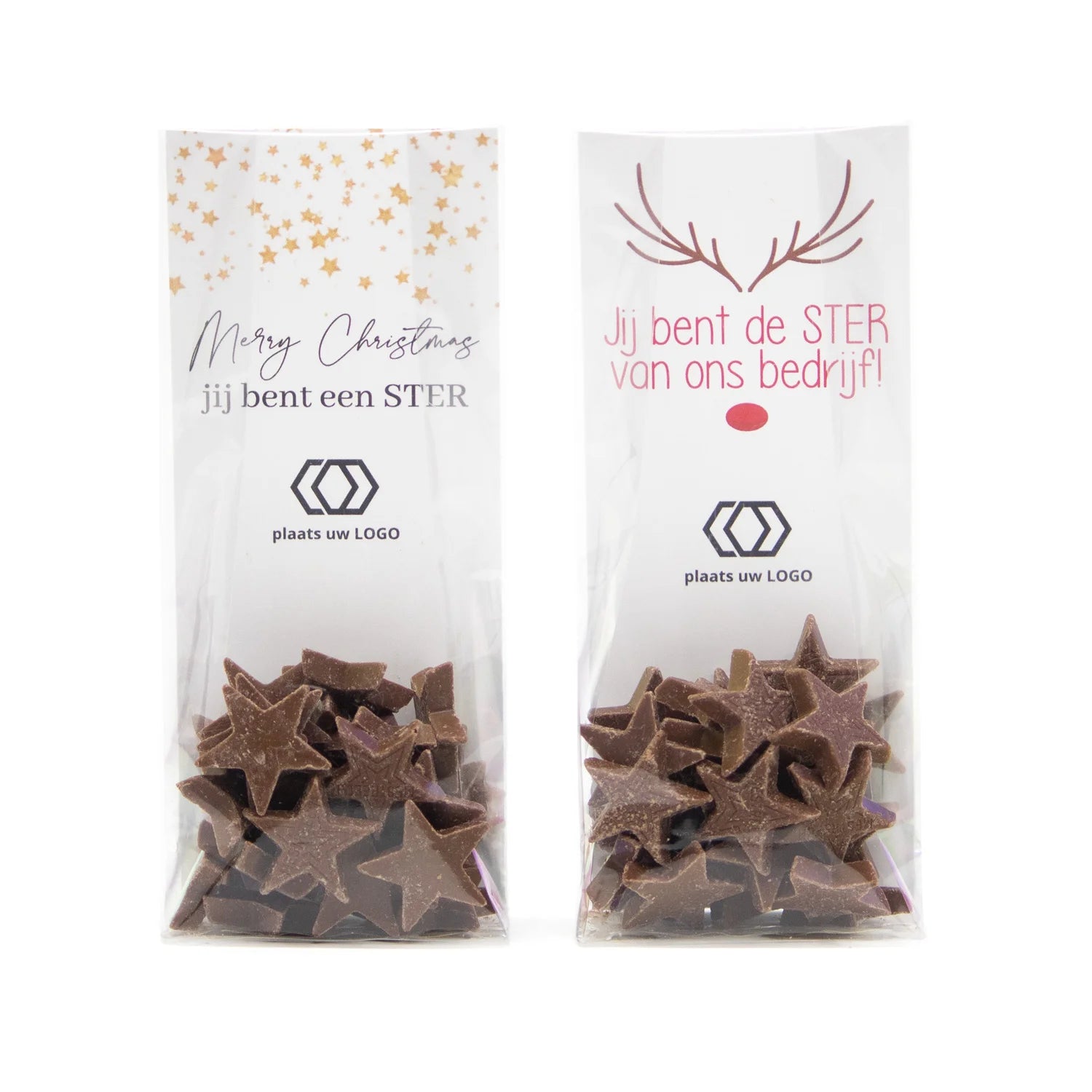 Blisterzak met chocolade sterren - Kerst - Bedankjes.nl