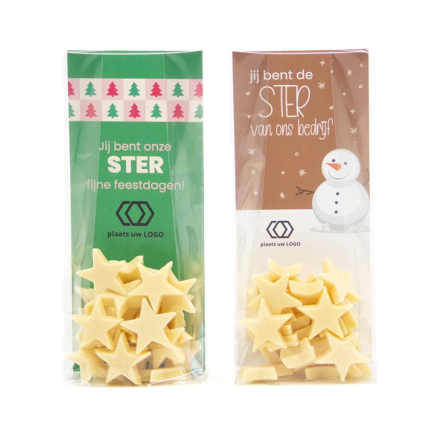 Blisterzak met chocolade sterren - Kerst - Bedankjes.nl