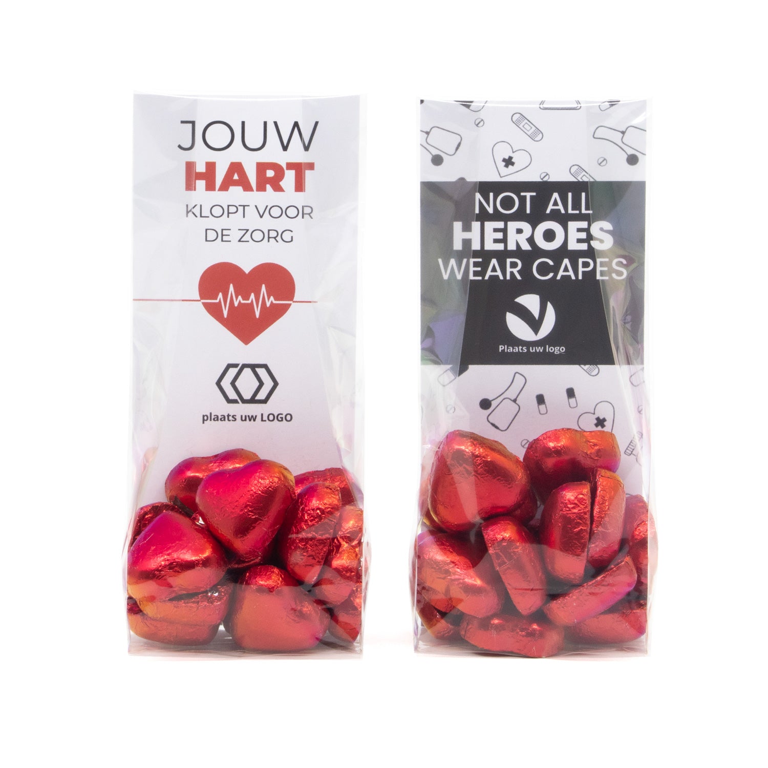 Blisterzak met chocolade harten - Verpleging - Bedankjes.nl