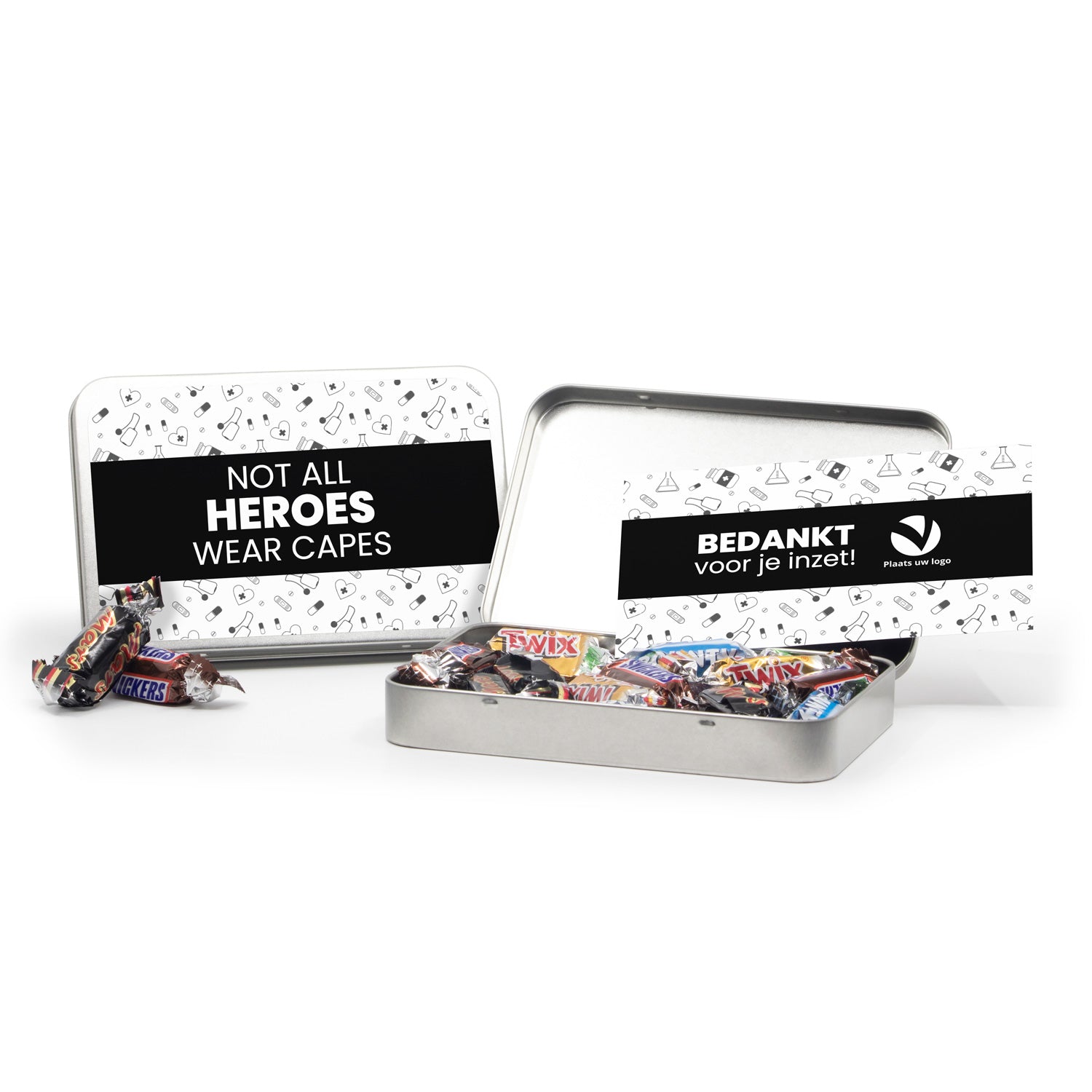 A6 Blik met chocolade en eigen etiket - Verpleging - Bedankjes.nl