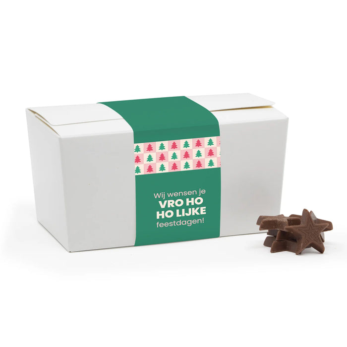 Bonbondoos met chocolade sterren en eigen sleeve - Kerst Bonbondoos met chocolade sterren en eigen sleeve - Kerst