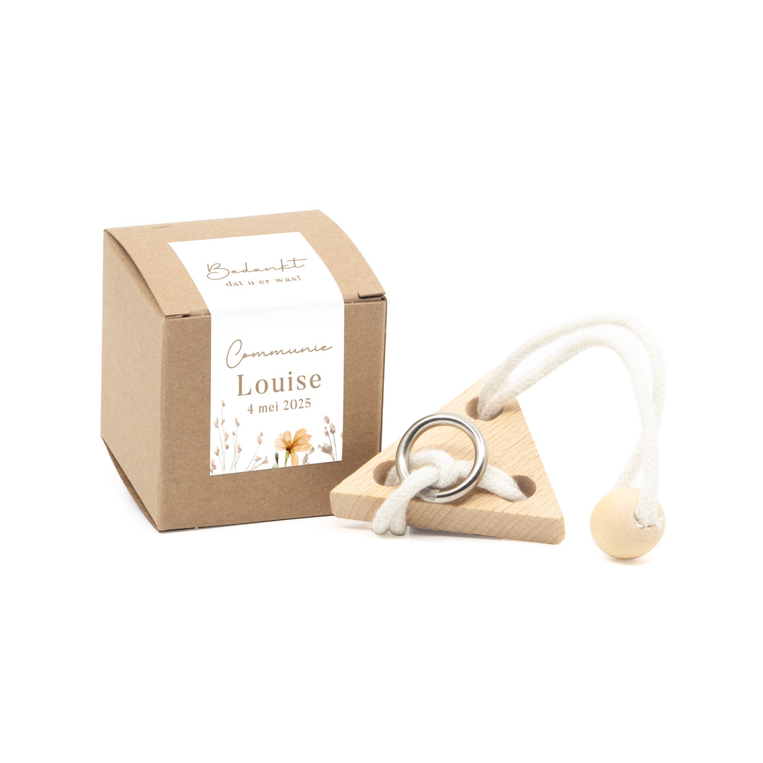 Kubusdoosje met breinbreker driehoek- Communie meisje - Bedankjes.nl