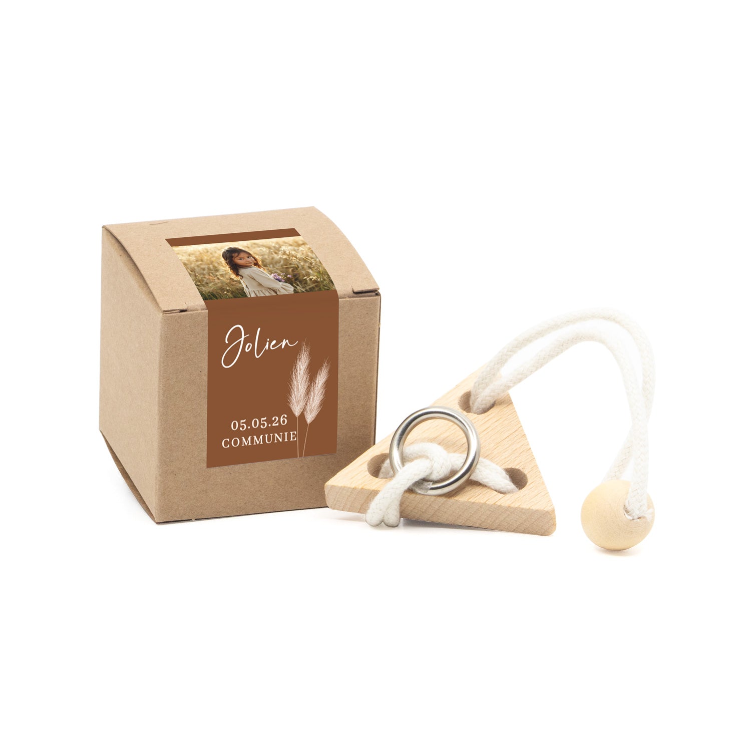 Kubusdoosje met breinbreker driehoek- Communie meisje - Bedankjes.nl