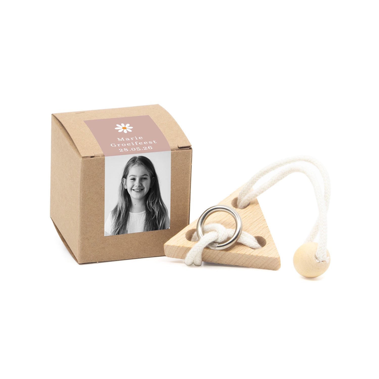 Kubusdoosje met breinbreker driehoek- Communie meisje - Bedankjes.nl