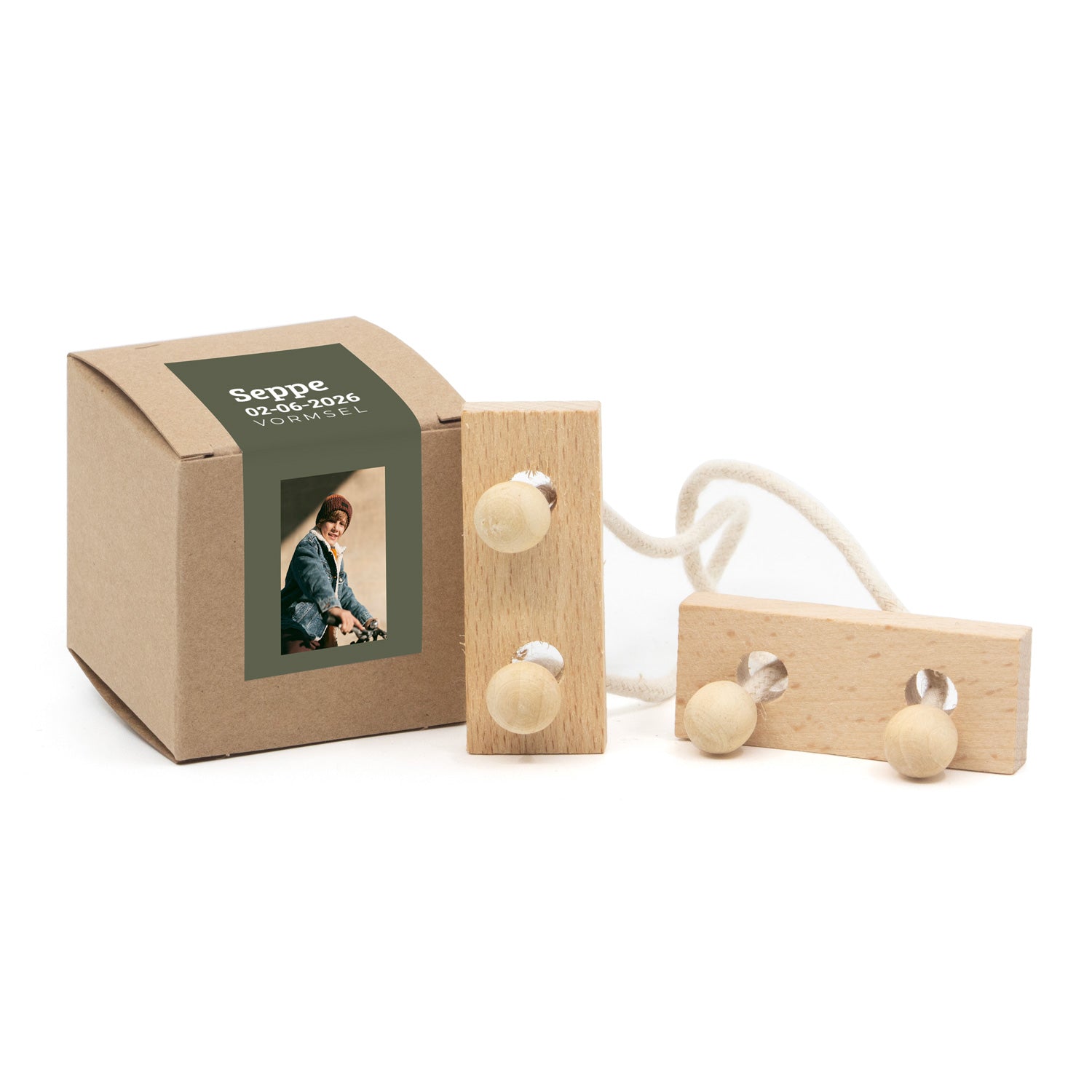 Kubusdoosje met breinbreker - Communie jongen - Bedankjes.nl