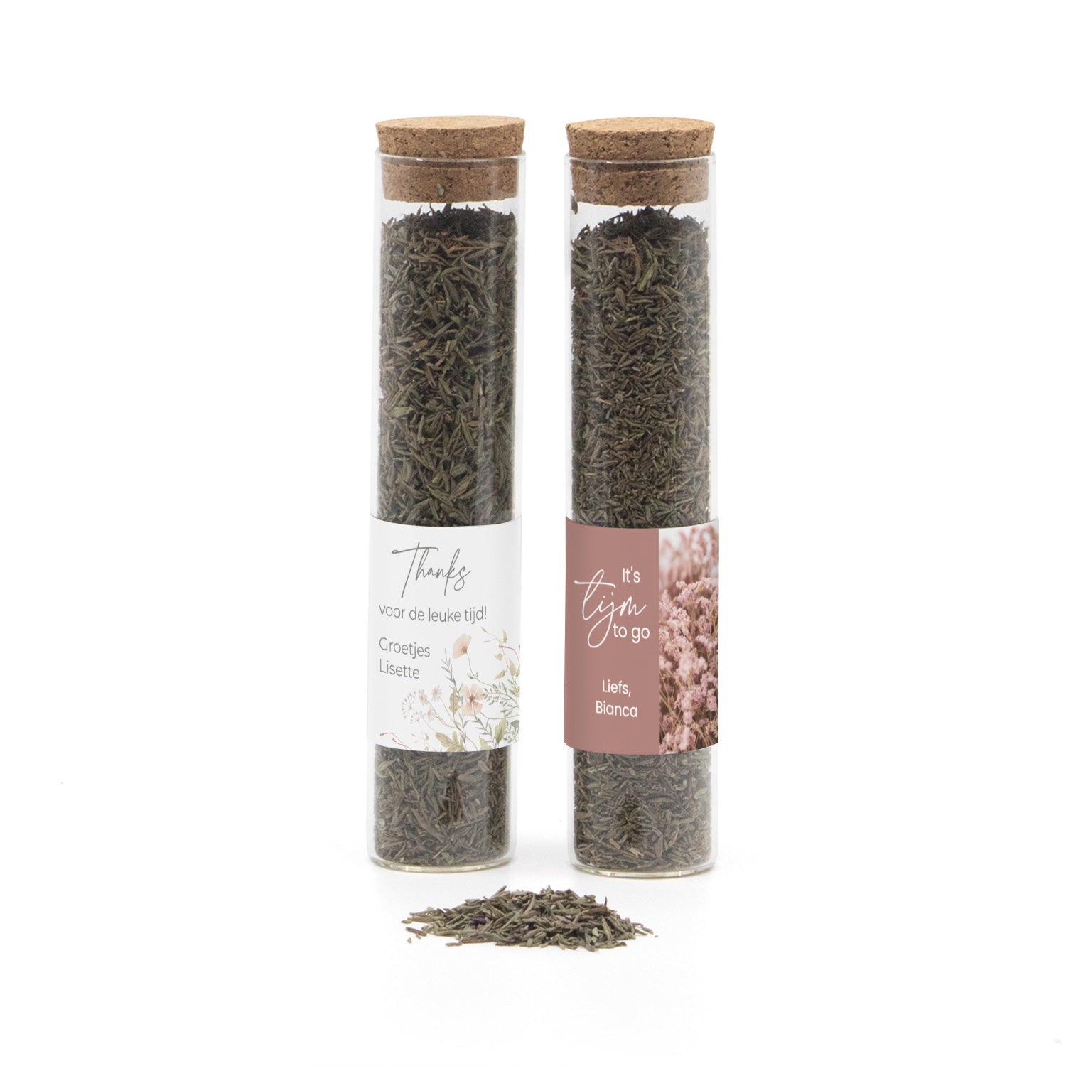 Glazen buisje met Tijm to Go! - Afscheid collega - Bedankjes.nl