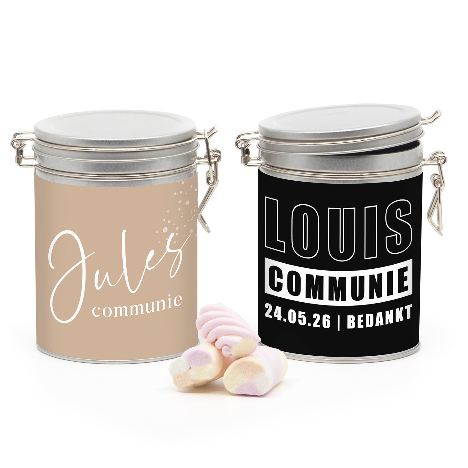 Beugelblik met eigen wikkel - Communie jongens - Bedankjes.nl