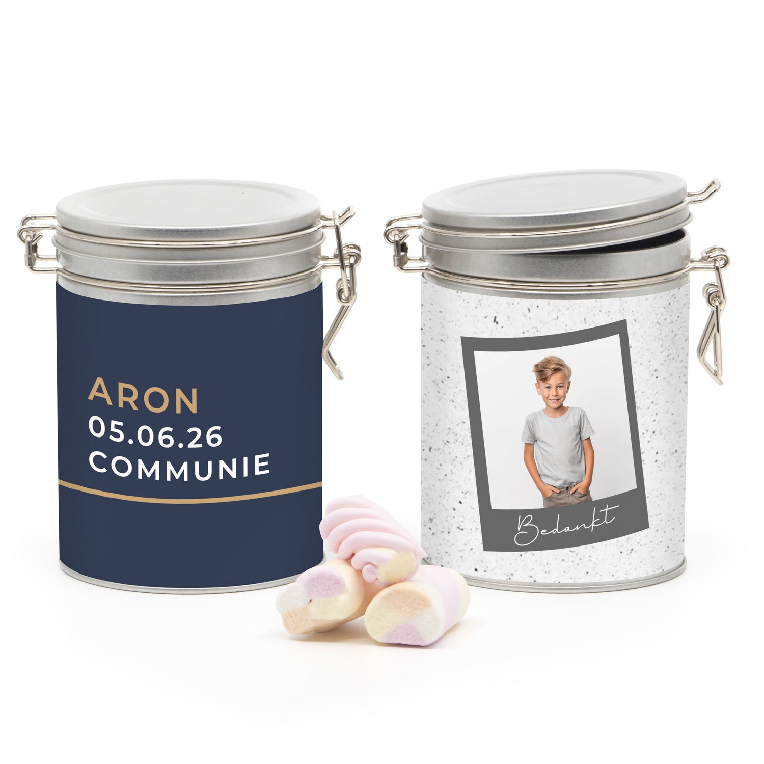 Beugelblik met eigen wikkel - Communie jongens - Bedankjes.nl