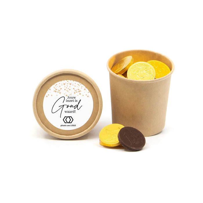Bio kraftbekertje met chocolade munten - Kerst Bio kraftbekertje met chocolade munten - Kerst