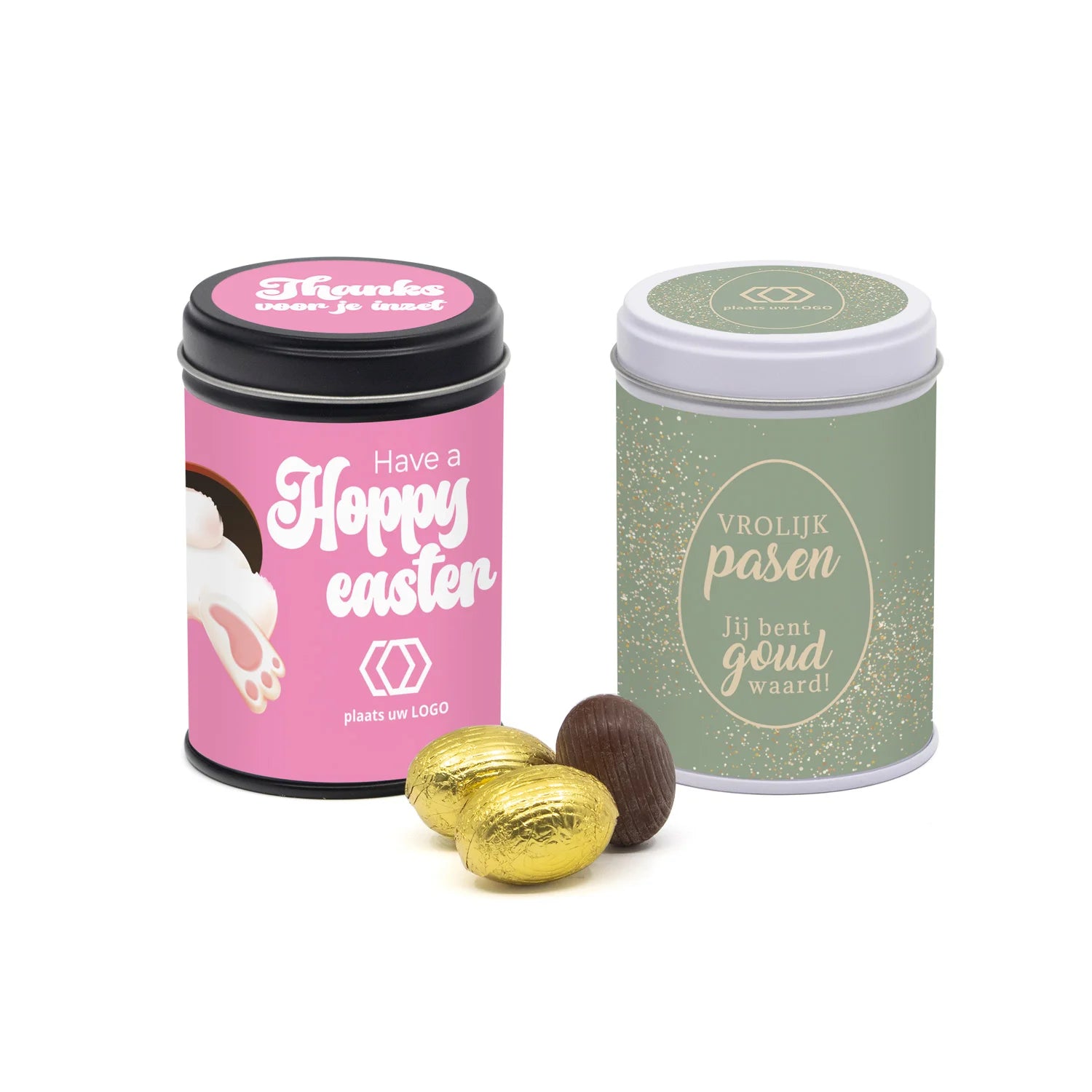 Blik met paaseitjes en eigen wikkel - Pasen - Bedankjes.nl