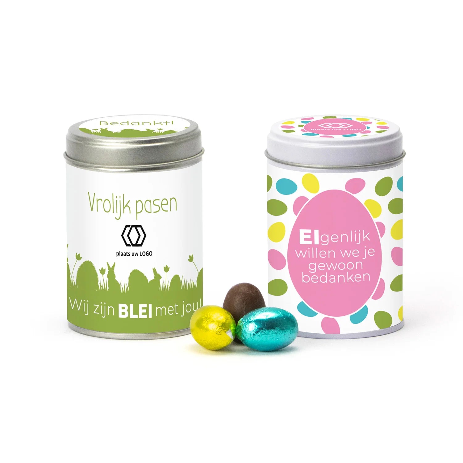 Blik met paaseitjes en eigen wikkel - Pasen - Bedankjes.nl