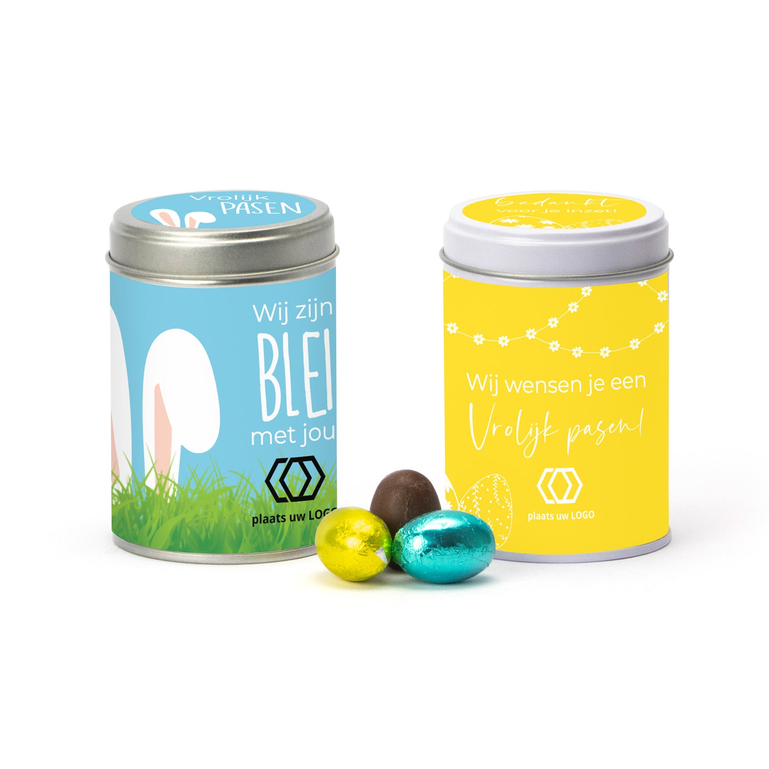 Blik met paaseitjes en eigen wikkel - Pasen - Bedankjes.nl