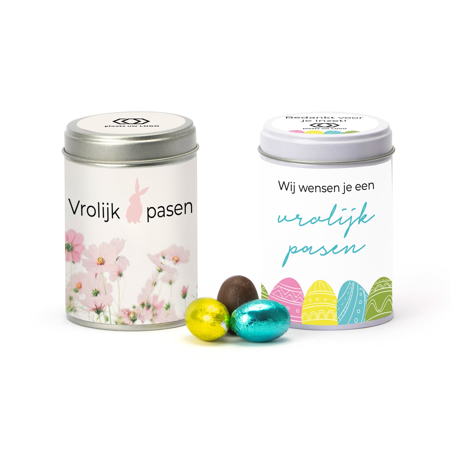 Blik met paaseitjes en eigen wikkel - Pasen - Bedankjes.nl