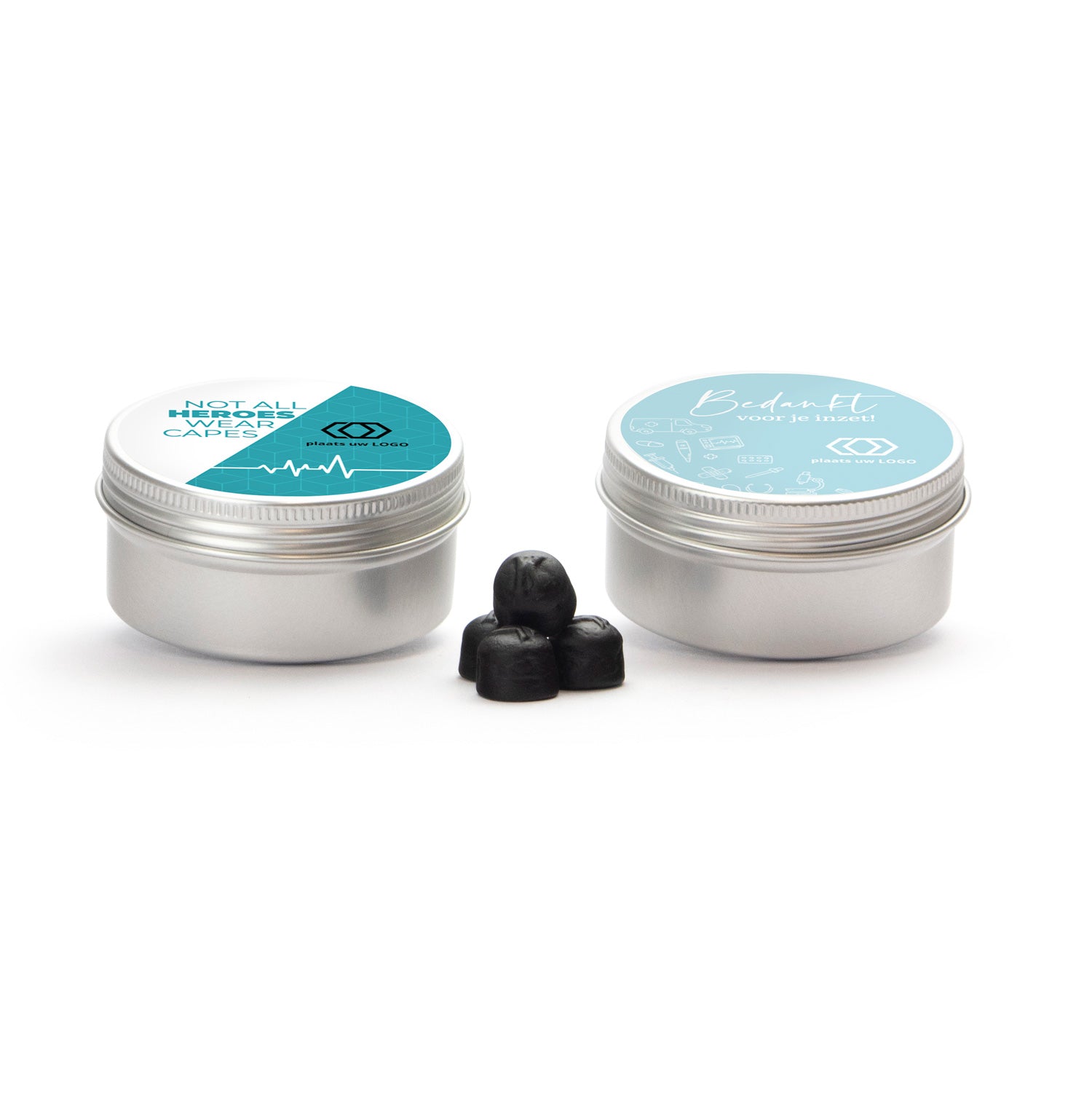 Aluminium blik met snoepjes - Verpleging - Bedankjes.nl