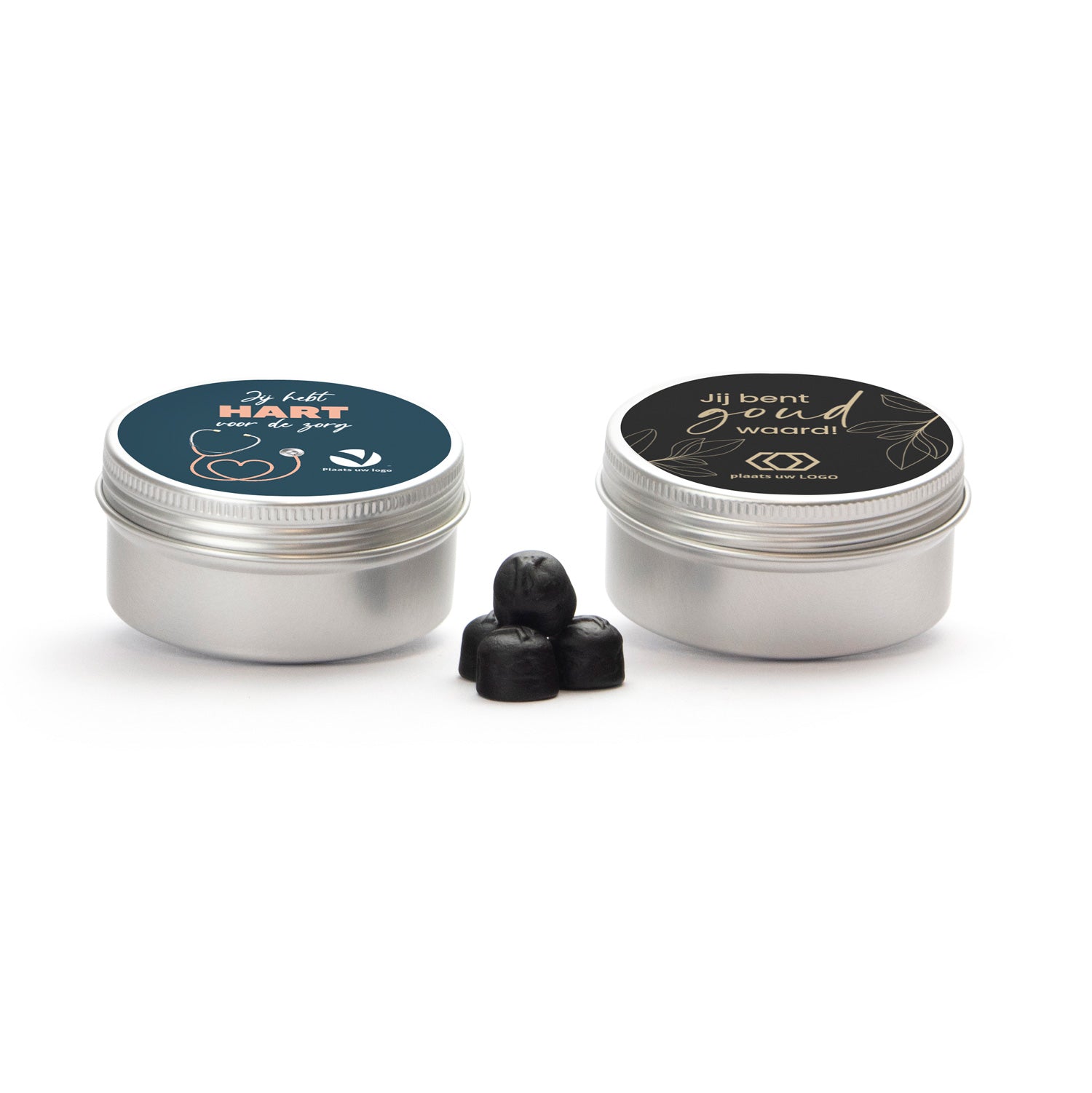 Aluminium blik met snoepjes - Verpleging - Bedankjes.nl