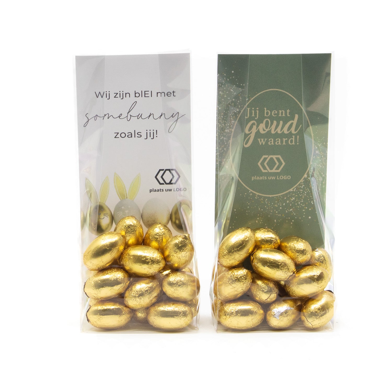 Zak met 100 gram paaseitjes en eigen kaart - Pasen - Bedankjes.nl