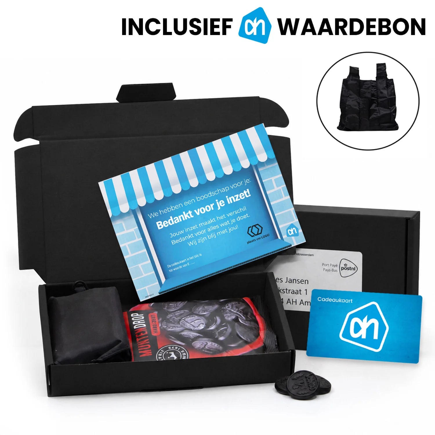 Cadeaupakketje met AH cadeaubon, muntdrop en tasje - Zakelijk - Bedankjes.nl
