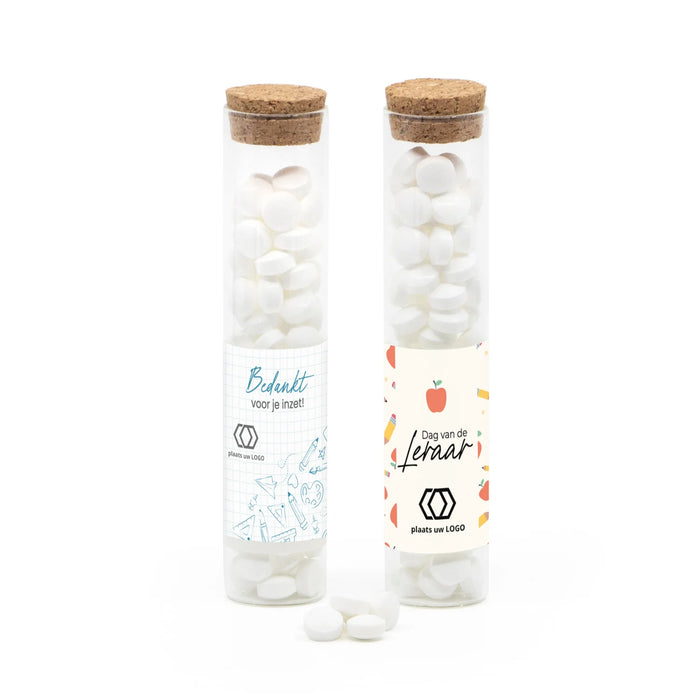 Glazen buisje met snoepjes - Leraar Glazen buisje met snoepjes - Leraar