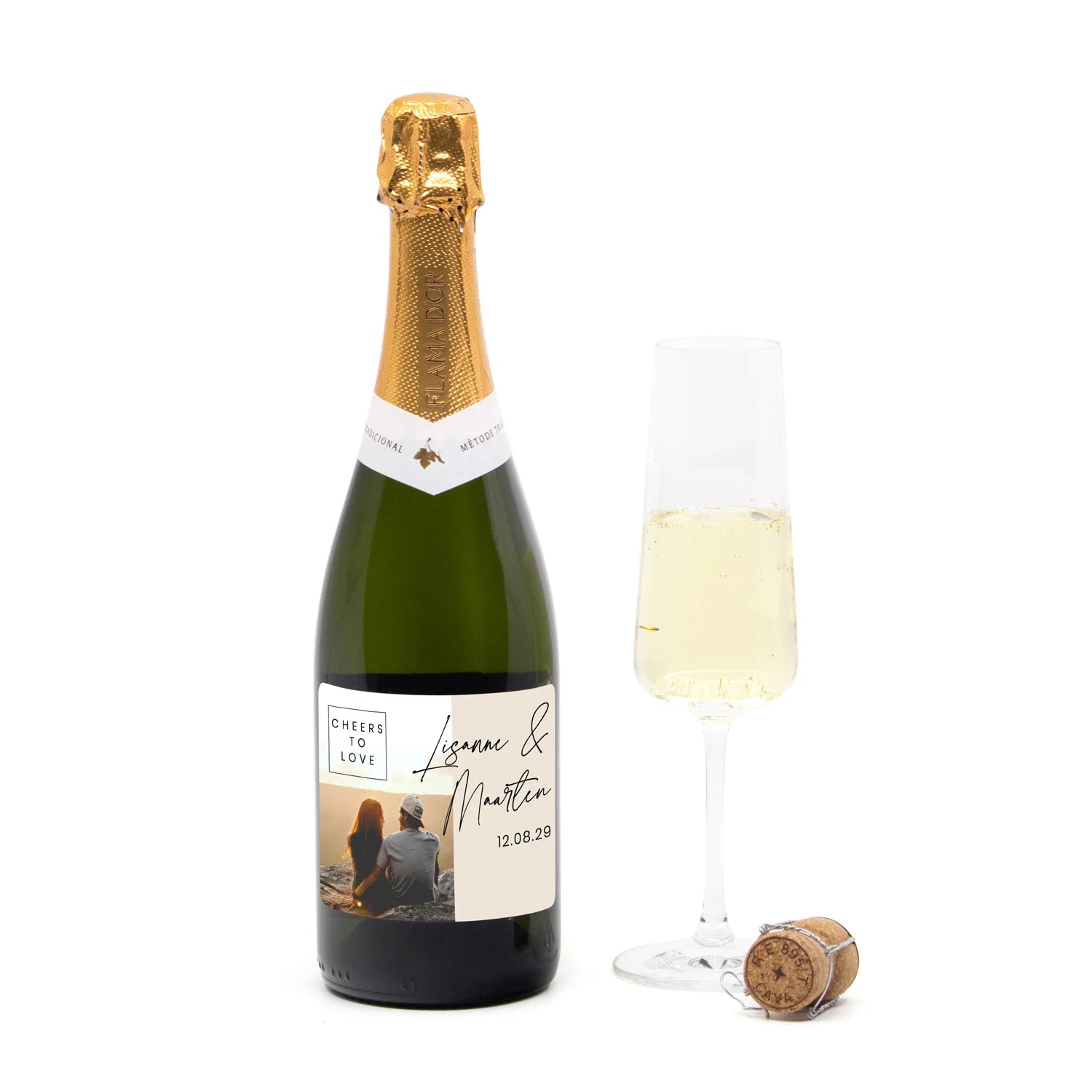 Fles cava met persoonlijk etiket - Trouwen - Bedankjes.nl