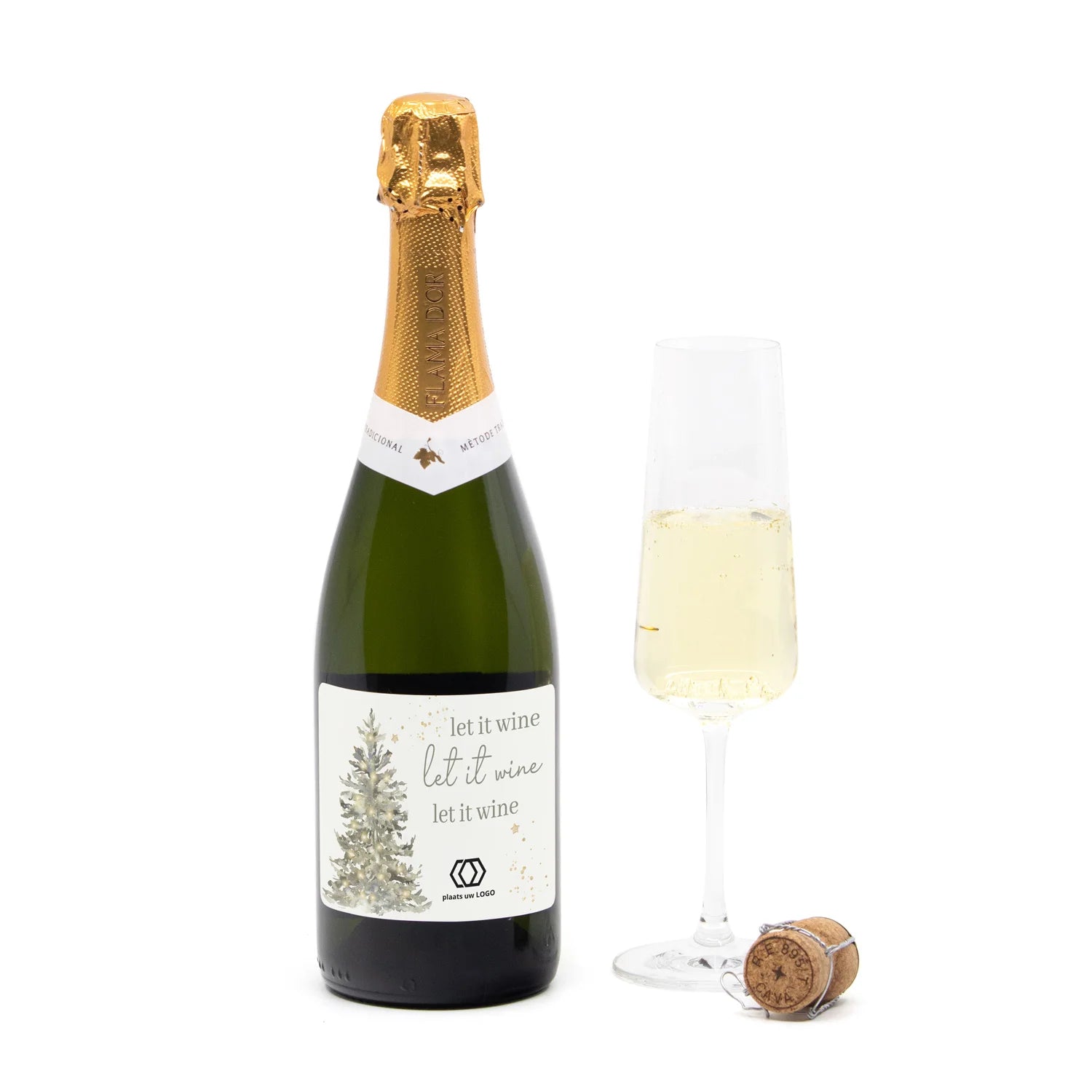 Fles cava met persoonlijk etiket - Kerst - Bedankjes.nl
