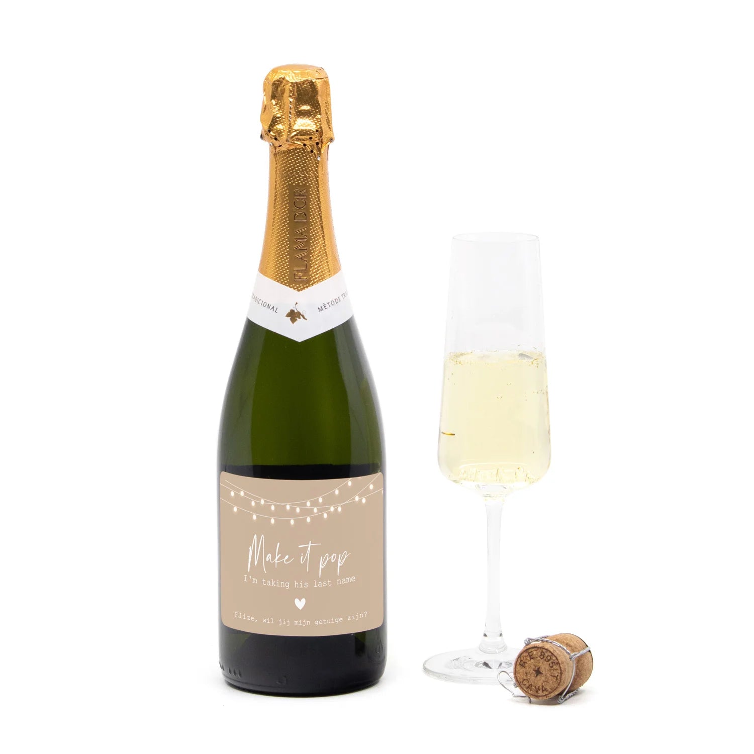 Fles cava met persoonlijk etiket - Getuige - Bedankjes.nl
