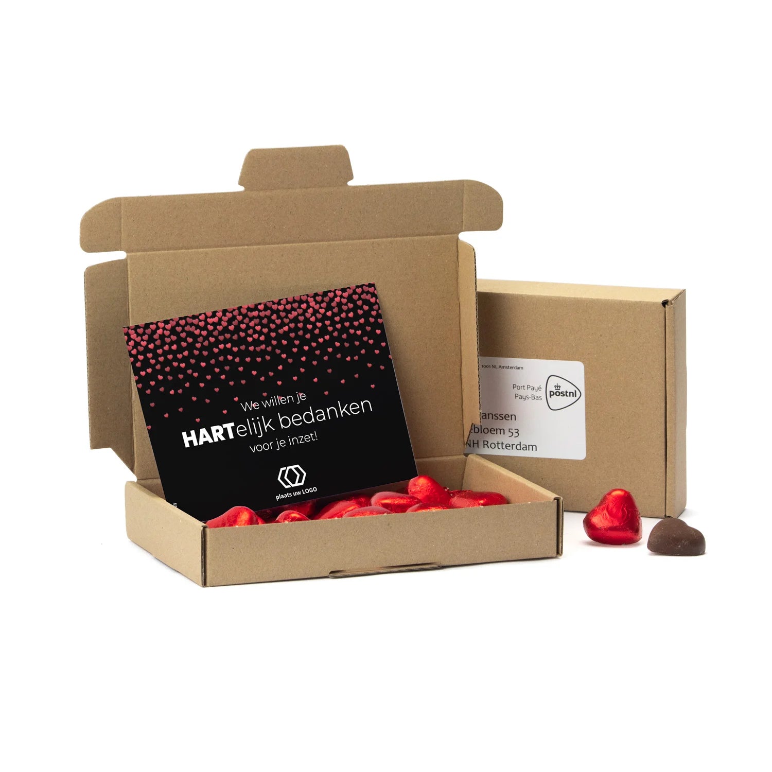 Maildoosje met chocolade hartjes - Brievenbus