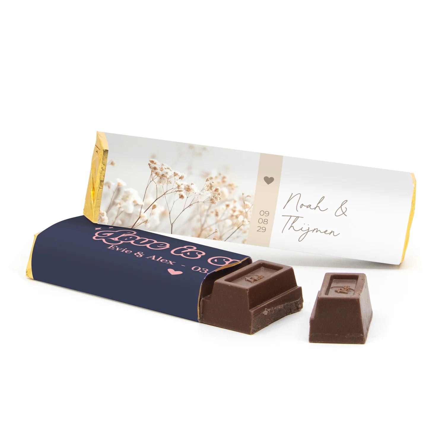 Chocoladereep 75 gram met eigen wikkel - Trouwen