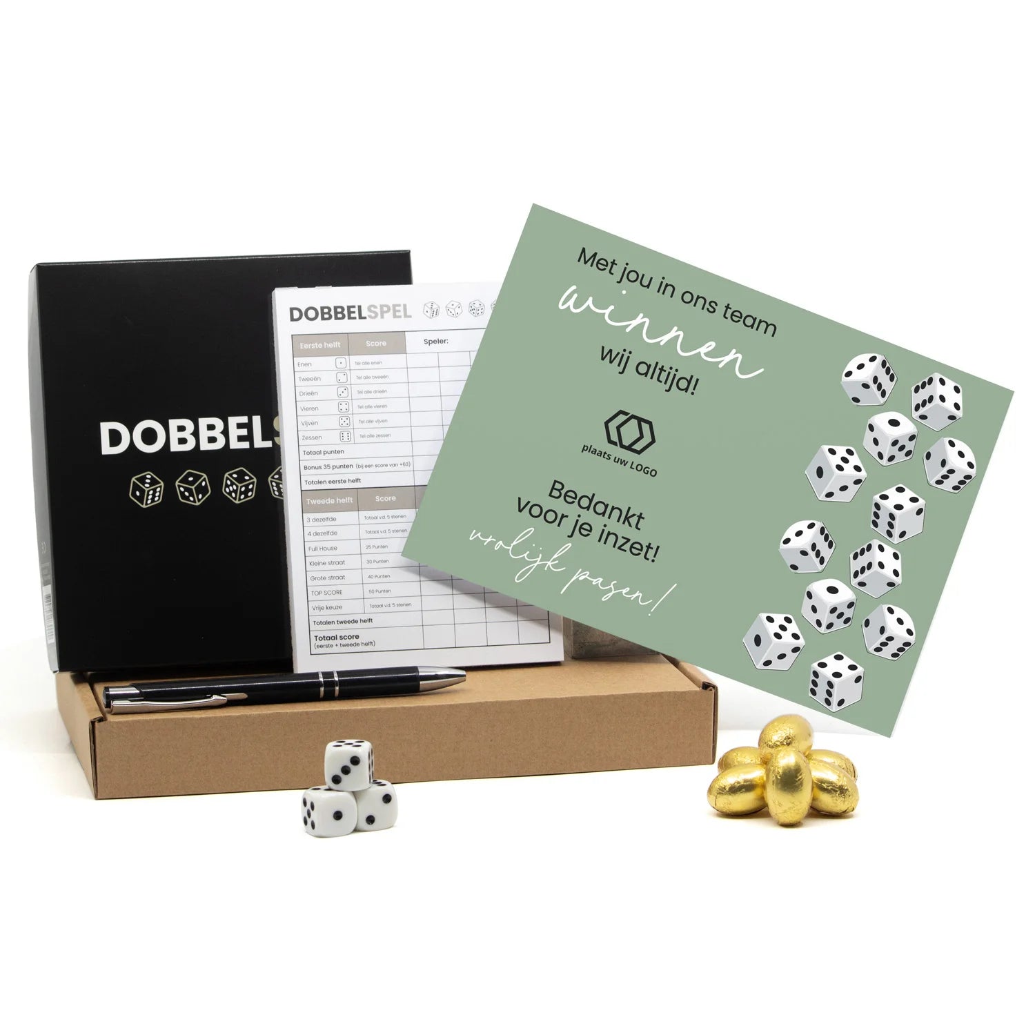 Dobbelspel met paaseitjes in doosje - Pasen - Bedankjes.nl