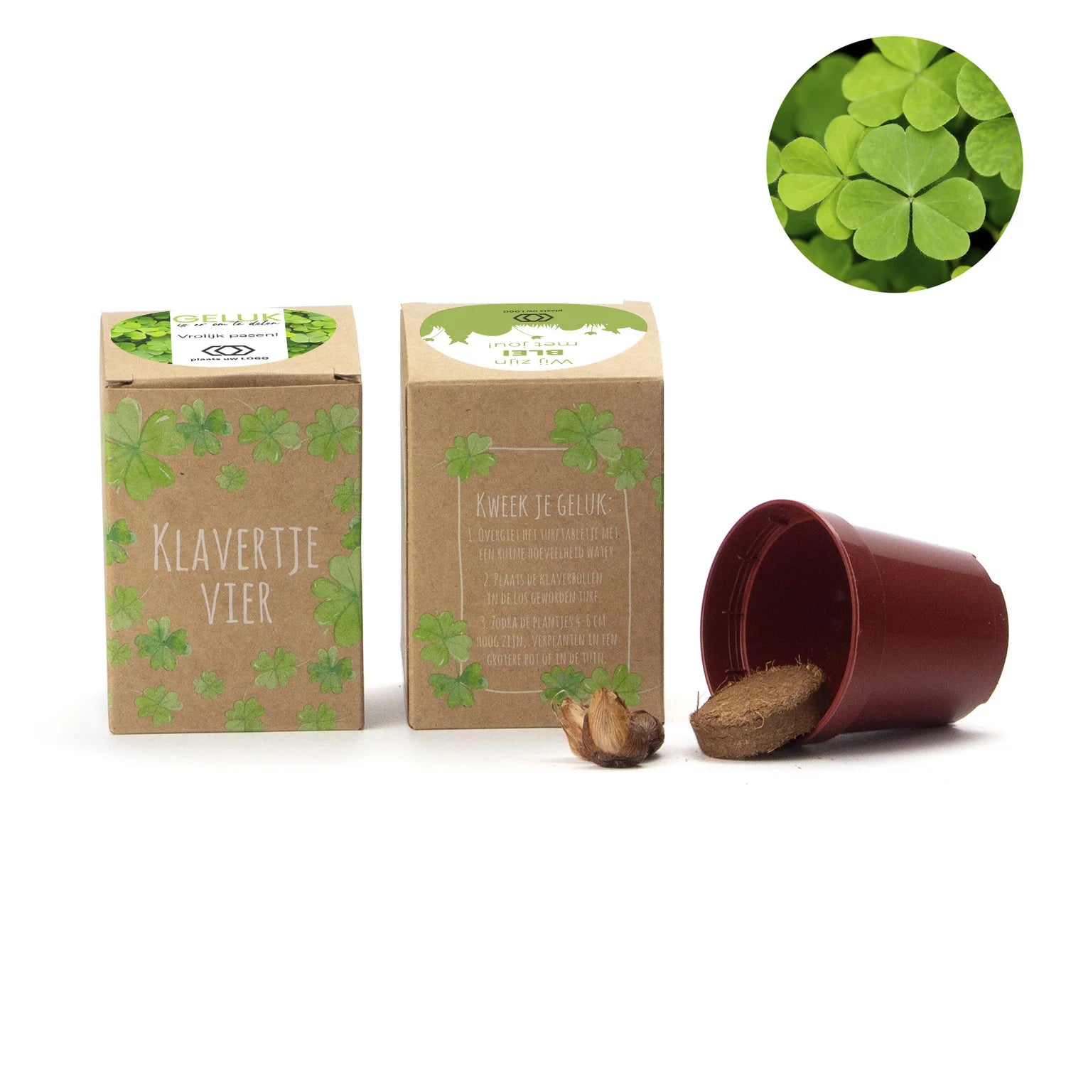 Geluksklaver kweekset met eigen etiket - Pasen - Bedankjes.nl