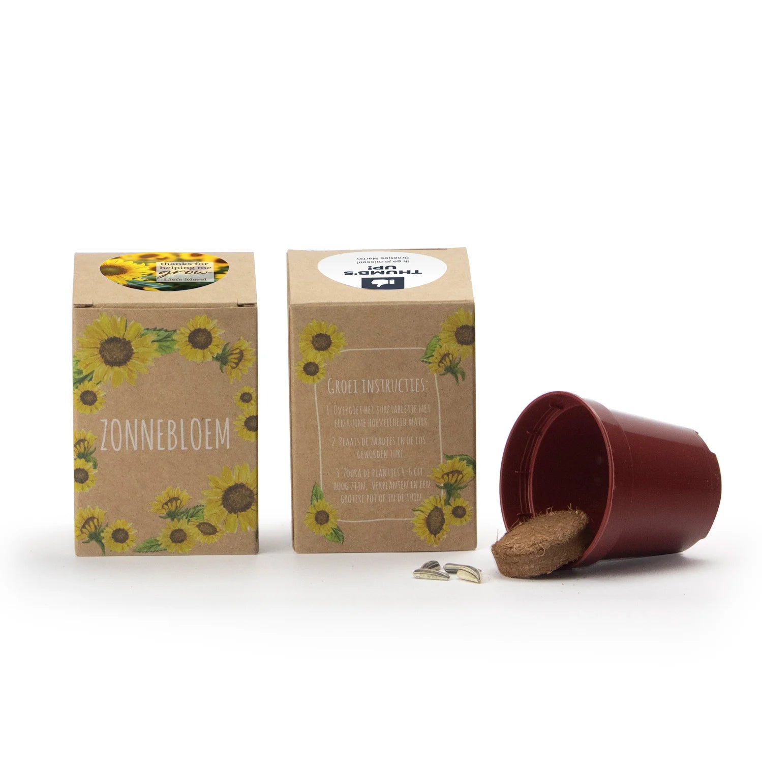 Zonnebloem kweekset met eigen etiket - Collega - Bedankjes.nl