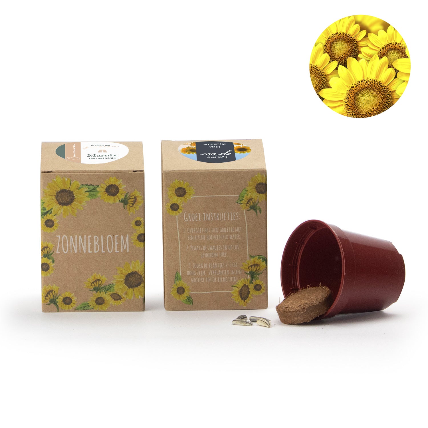 Zonnebloem kweekset met eigen etiket - Communie jongen - Bedankjes.nl