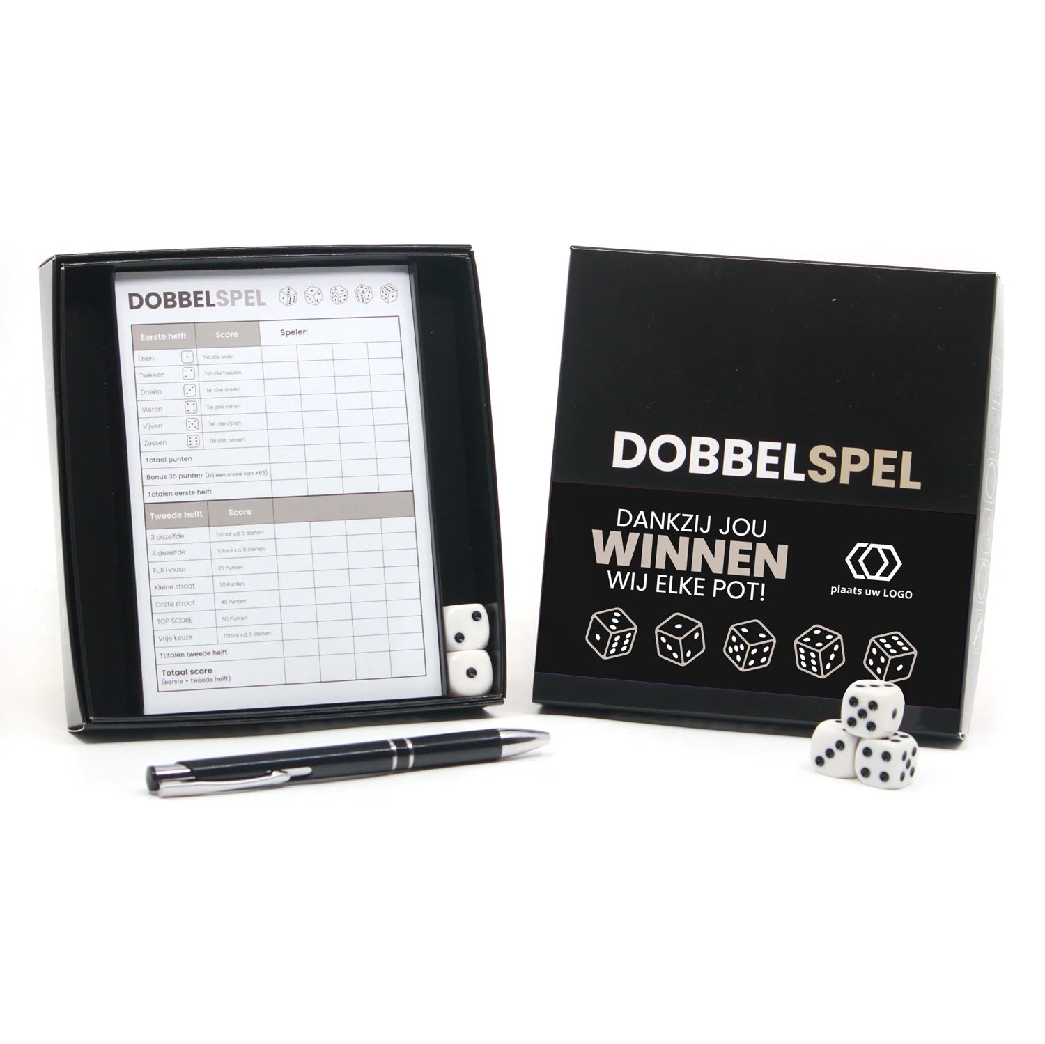 Dobbelspel met eigen etiket - Zakelijk - Bedankjes.nl