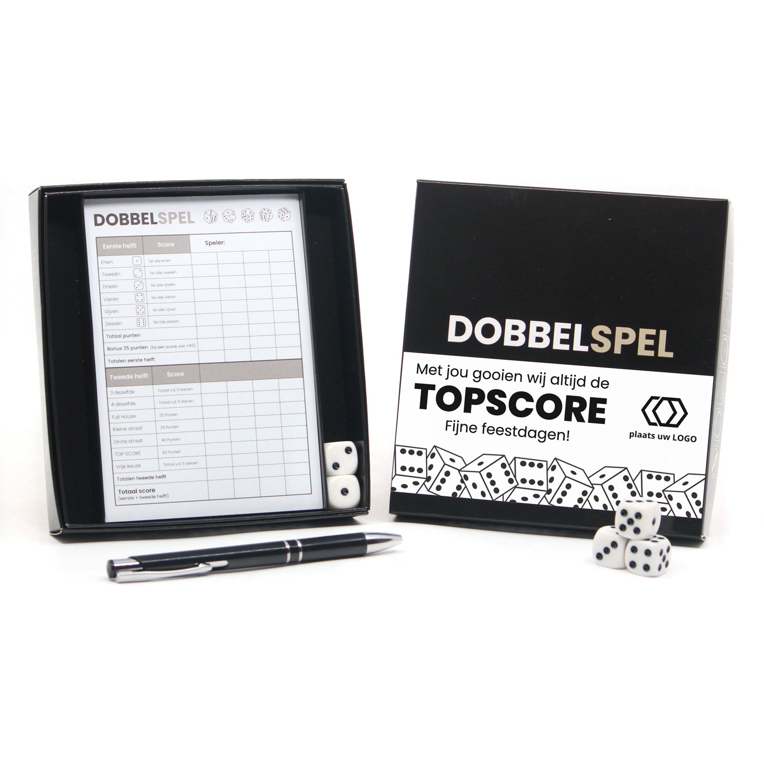 Dobbelspel met eigen sleeve - Kerst - Bedankjes.nl