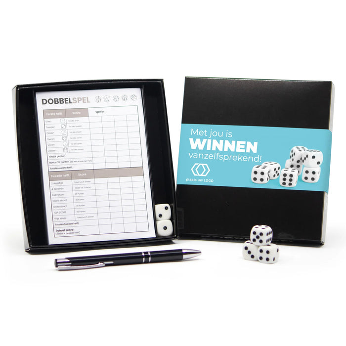 Dobbelspel met eigen sleeve - Zakelijk Dobbelspel met eigen sleeve - Zakelijk