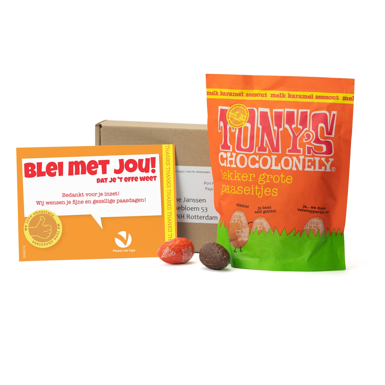 Maildoosje met Tony's Chocolonely paaseitjes - Pasen - Bedankjes.nl