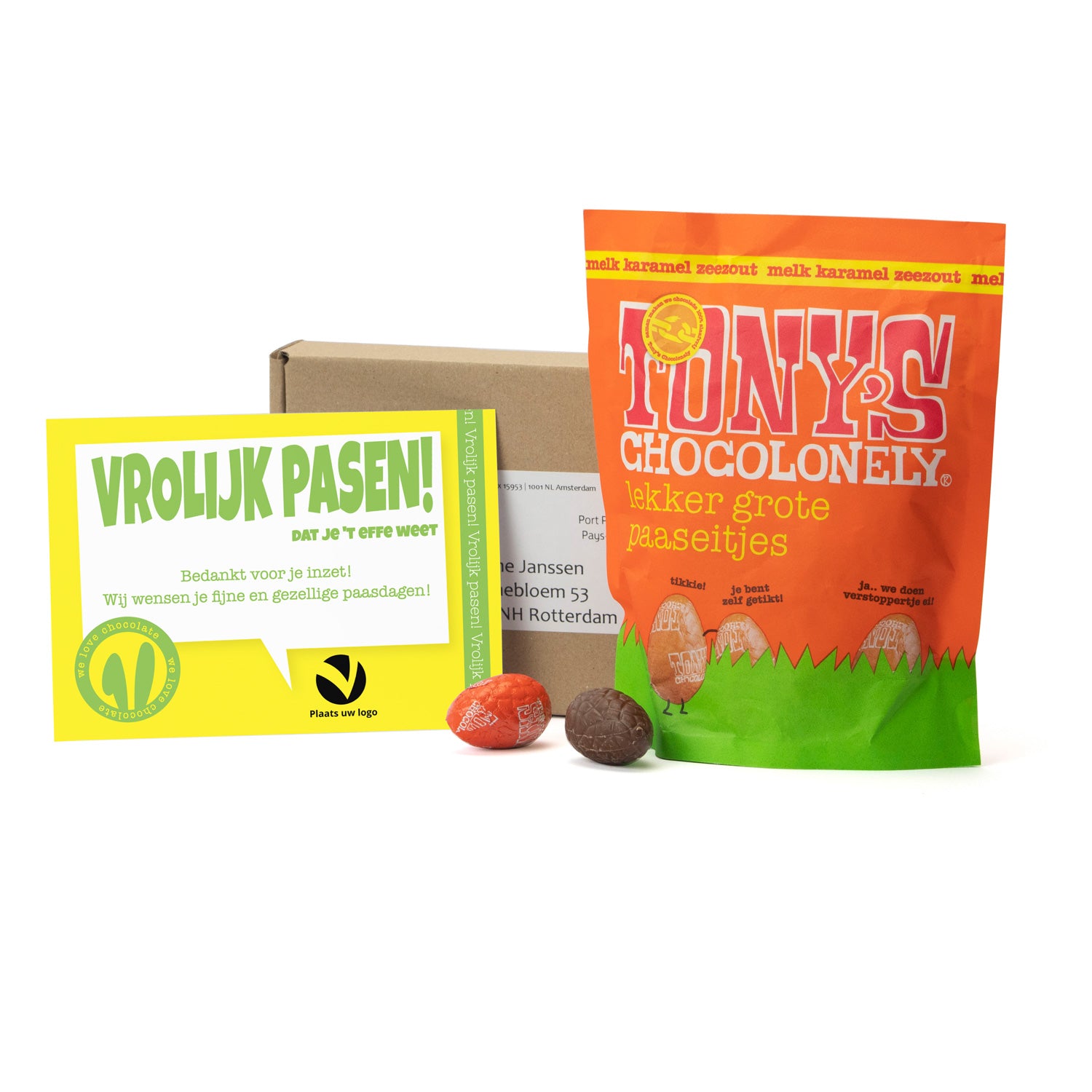 Maildoosje met Tony's Chocolonely paaseitjes - Pasen - Bedankjes.nl