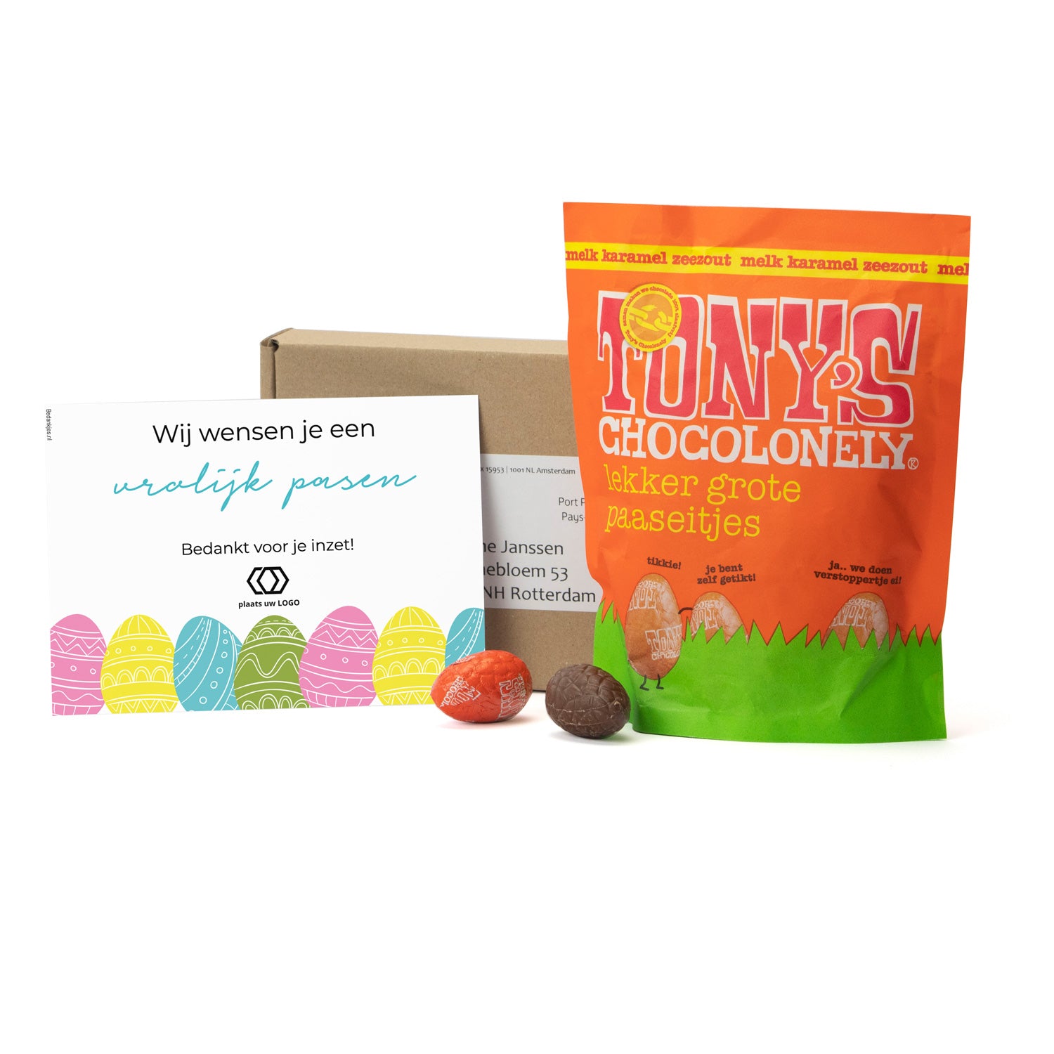 Maildoosje met Tony's Chocolonely paaseitjes - Pasen - Bedankjes.nl