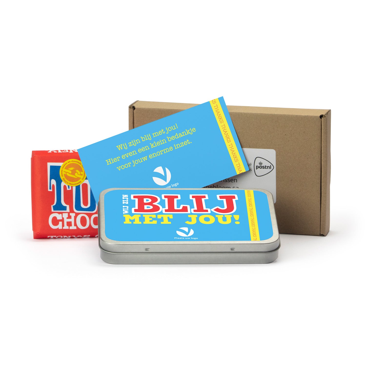 Tony's Chocolonely 180 gram in blik - Brievenbus - Bedankjes.nl