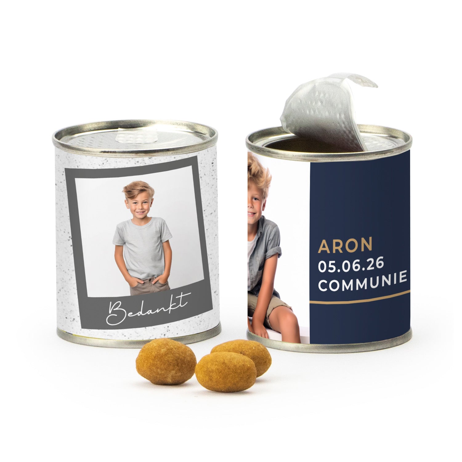 Blikje borrelnootjes - Communie jongens - Bedankjes.nl