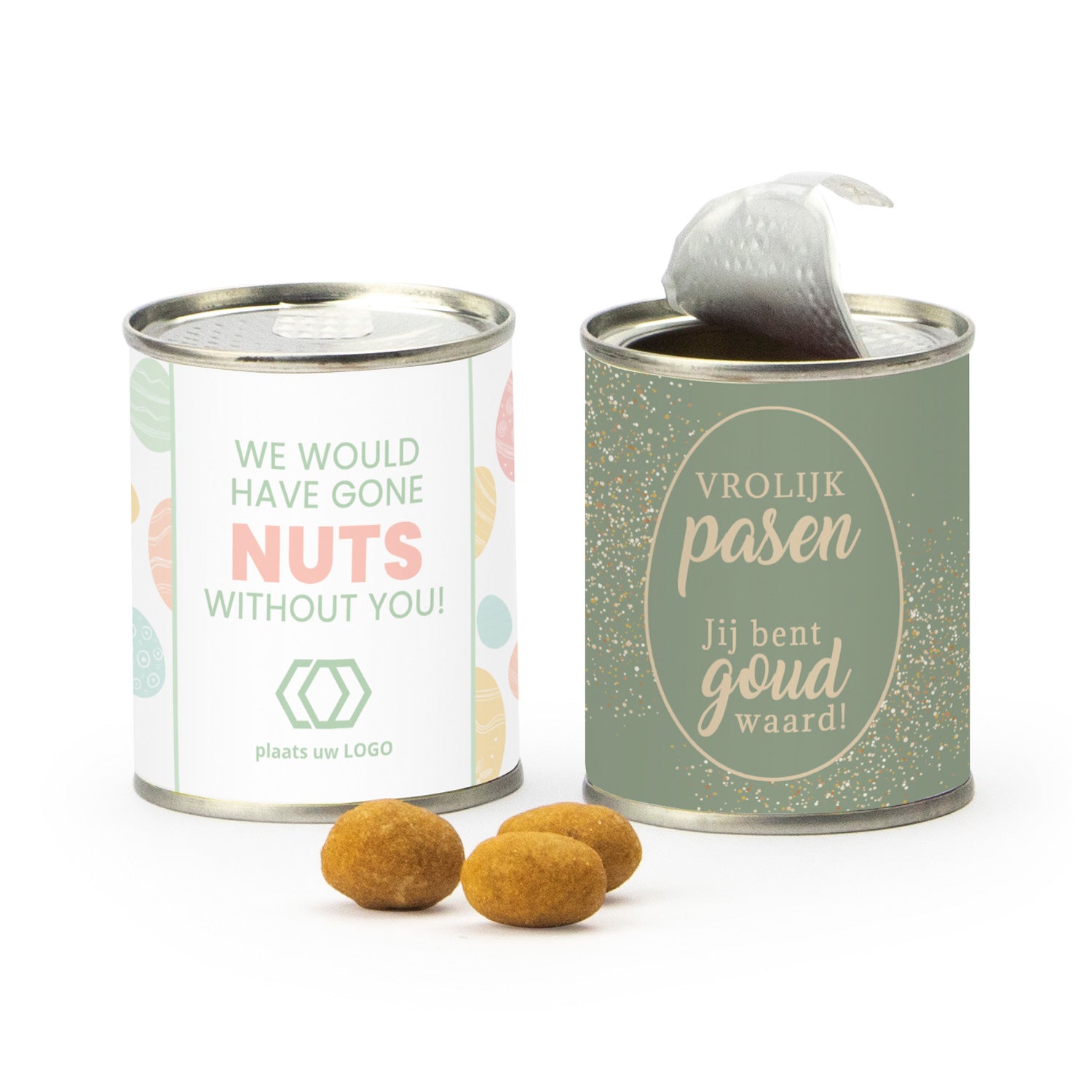 Blikje Borrelnootjes met logo - Pasen - Bedankjes.nl