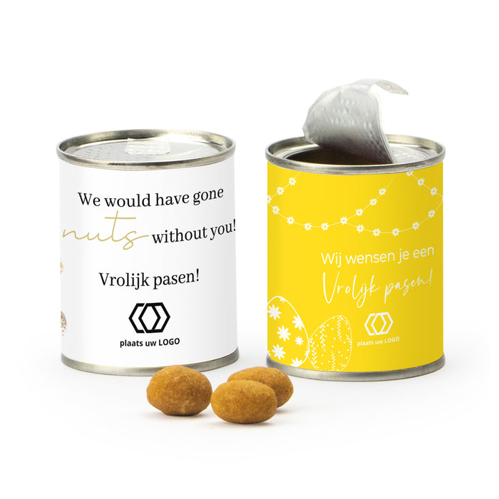 Blikje Borrelnootjes met logo - Pasen Blikje Borrelnootjes met logo - Pasen