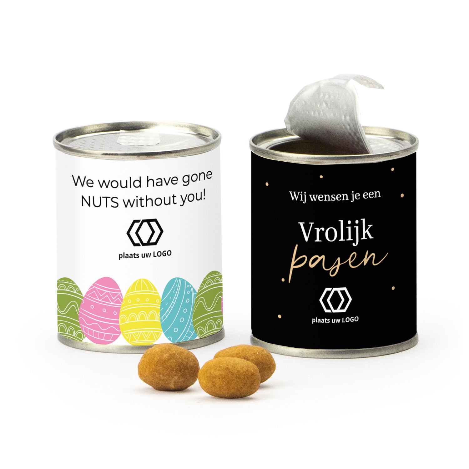 Blikje Borrelnootjes met logo - Pasen - Bedankjes.nl