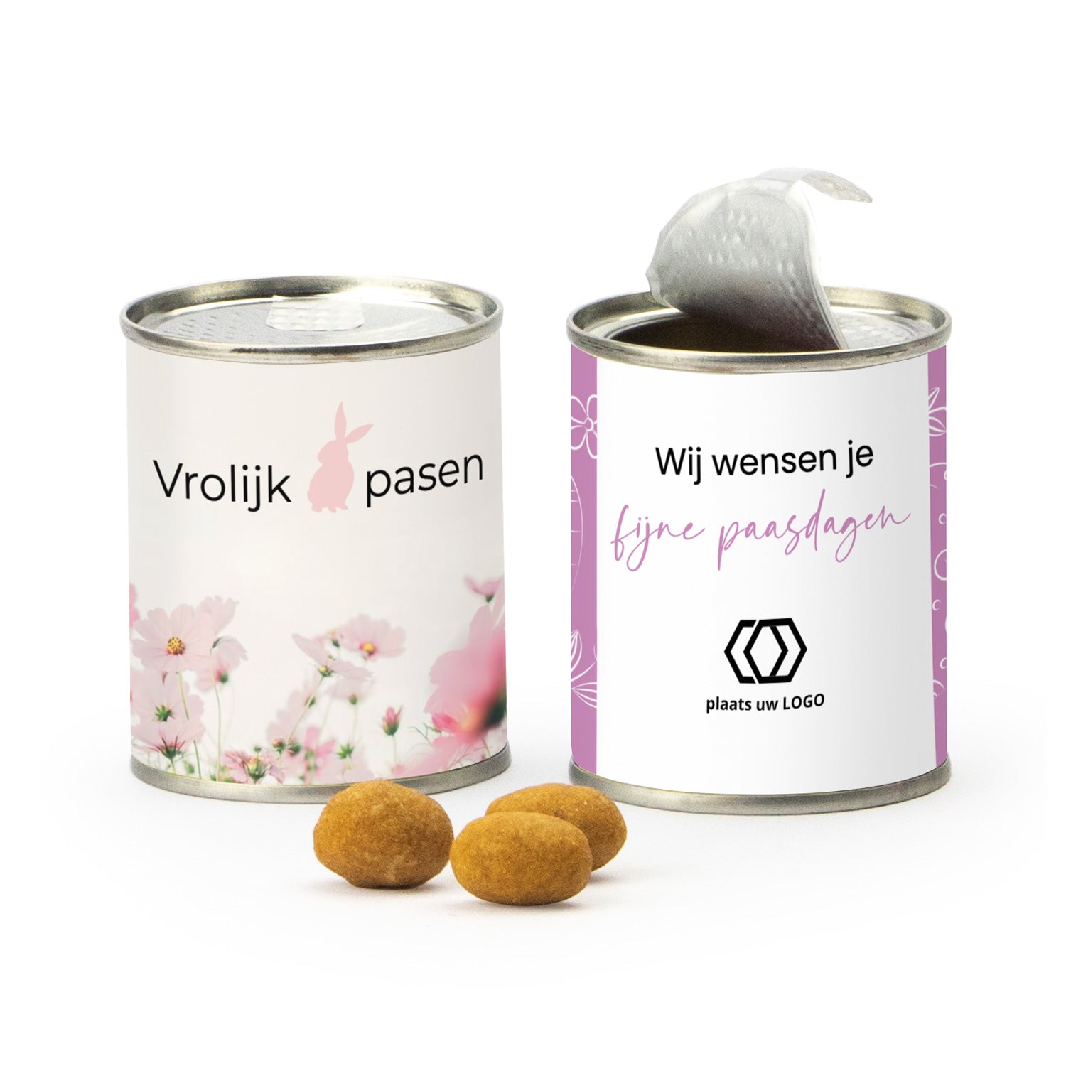 Blikje Borrelnootjes met logo - Pasen - Bedankjes.nl