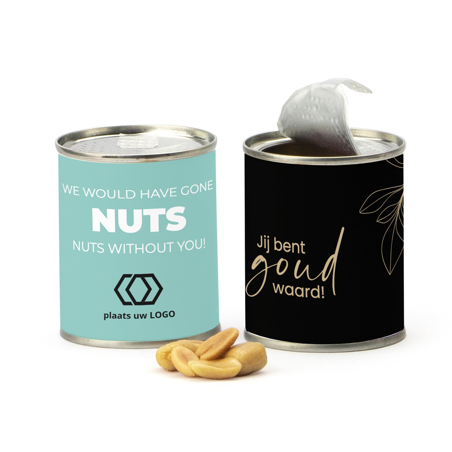 Blikje Zoute pinda's met logo - Verpleging - Bedankjes.nl