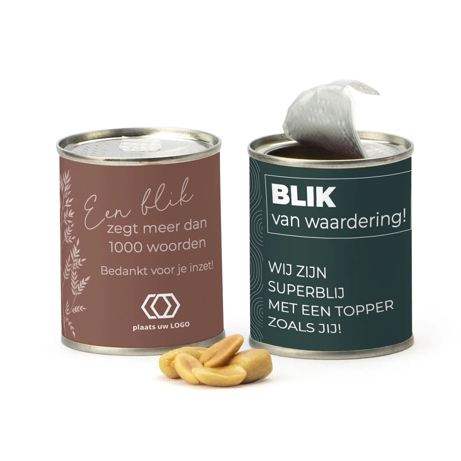 Blikje Zoute pinda's met logo - Zakelijk