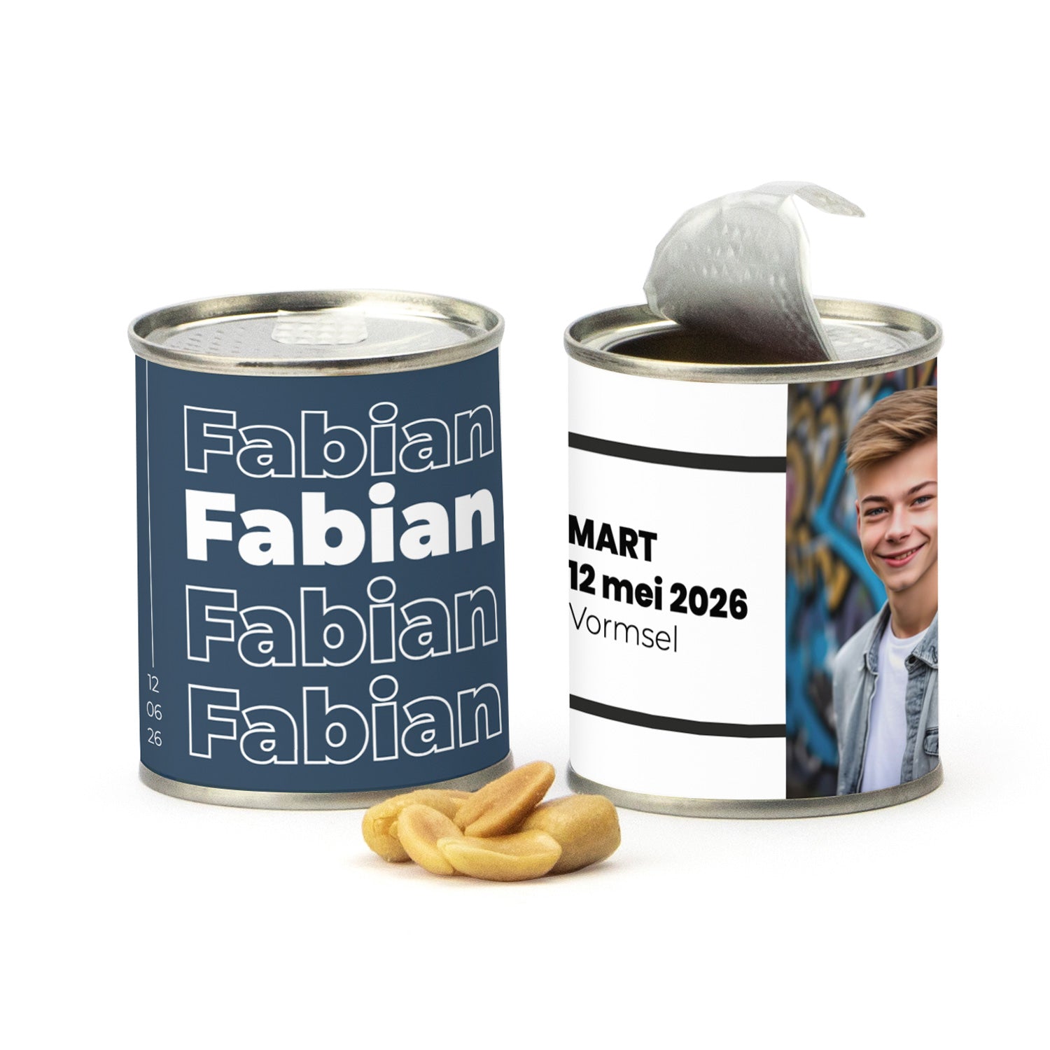 Blikje zoute pinda's- Communie jongens - Bedankjes.nl