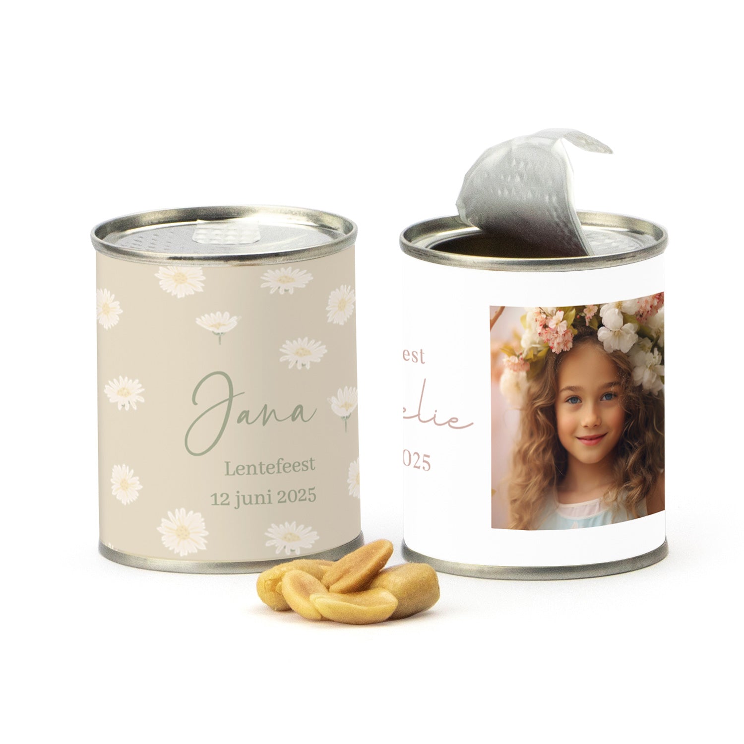 Blikje zoute pinda's- Communie meisjes - Bedankjes.nl