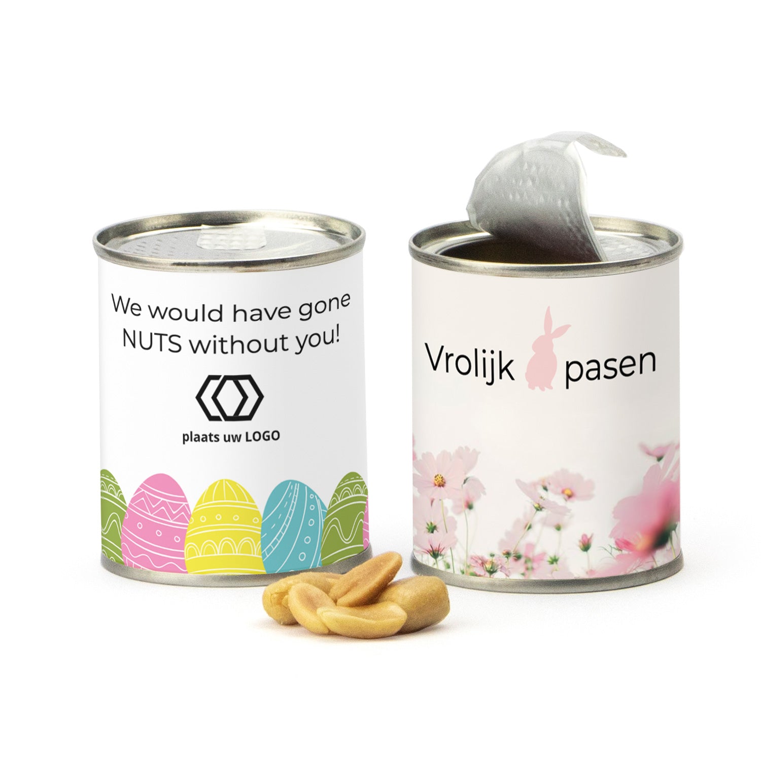 Blikje Zoute pinda's met logo - Pasen - Bedankjes.nl