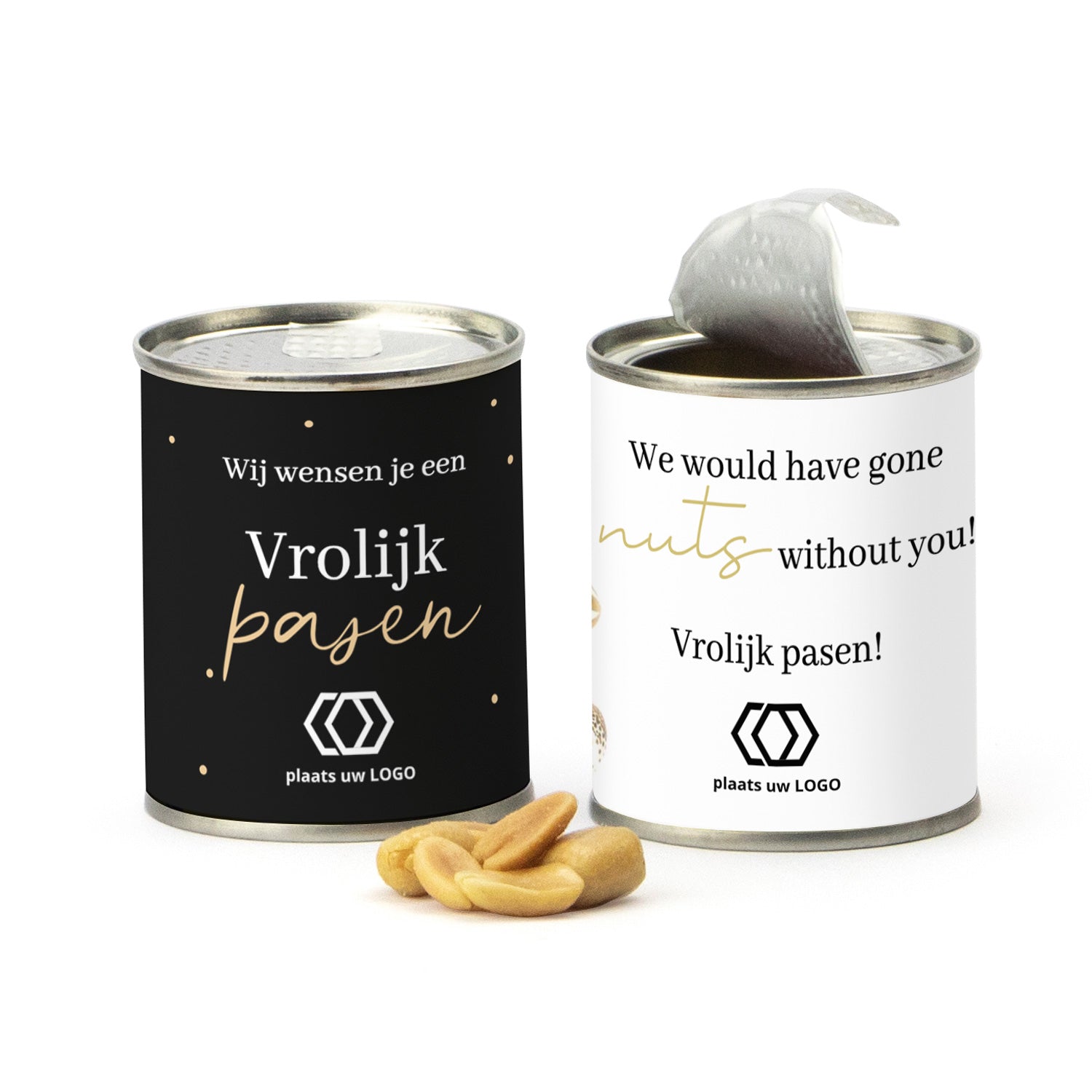 Blikje Zoute pinda's met logo - Pasen - Bedankjes.nl