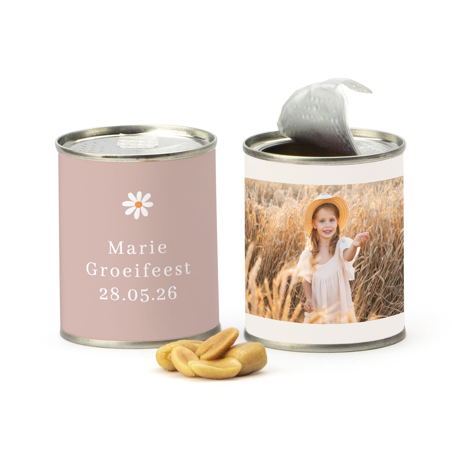 Blikje zoute pinda's- Communie meisjes - Bedankjes.nl